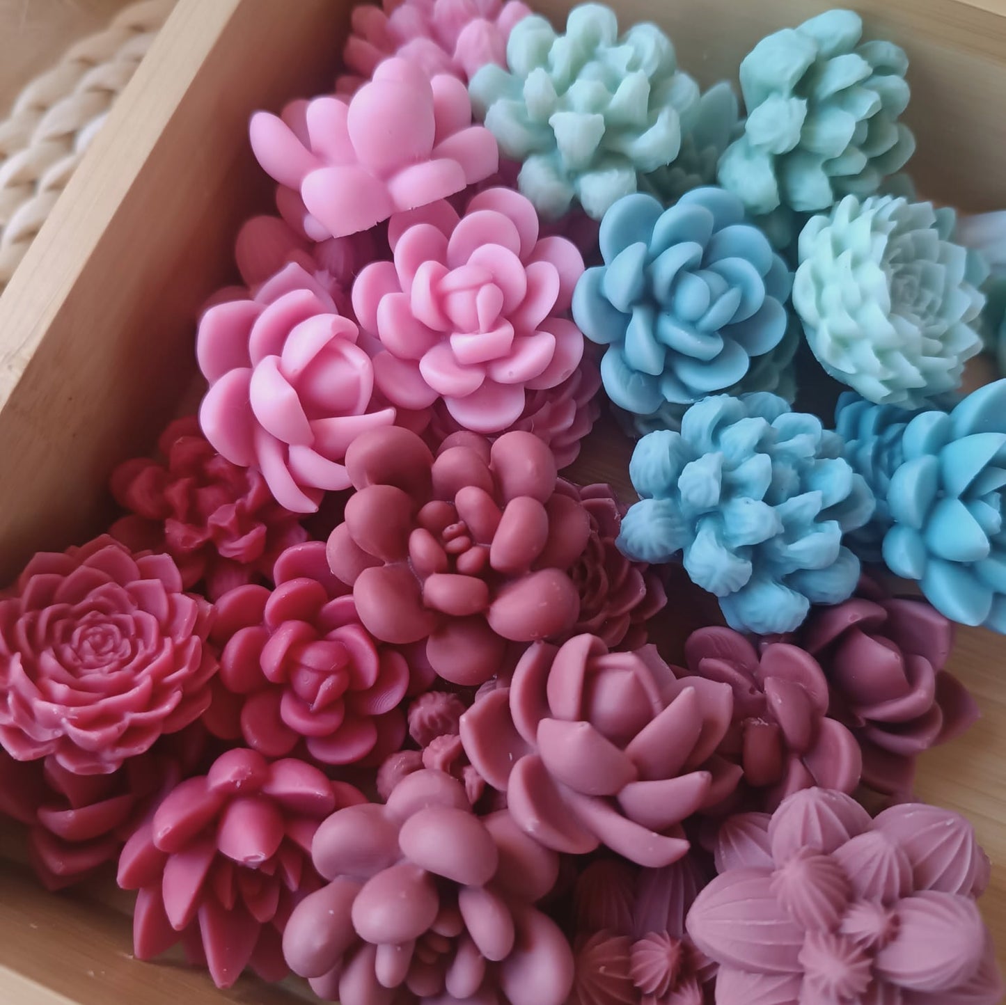 Suculentas de cera de soja en diferentes colores para decoración de velas artesanales